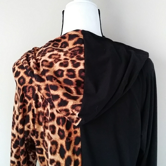NWOT Arabella Color Block Leopard Print Hooded Dress XL Black Brown - Picture 11 of 16
